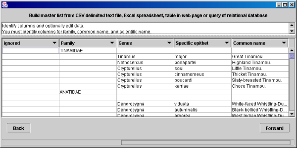 Identify columns of table and edit data