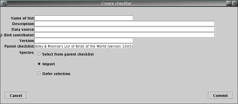 Form for checklist information