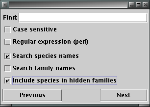 Dialog for locating species